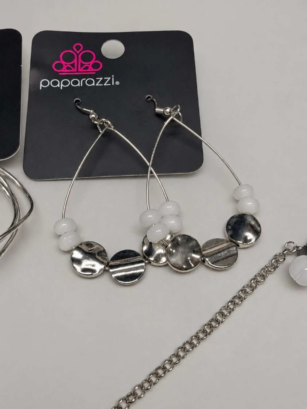Paparazzi Silver White Bundle 3 Necklace Earring Sets 2 Extra Earring Pairs - Picture 6 of 7